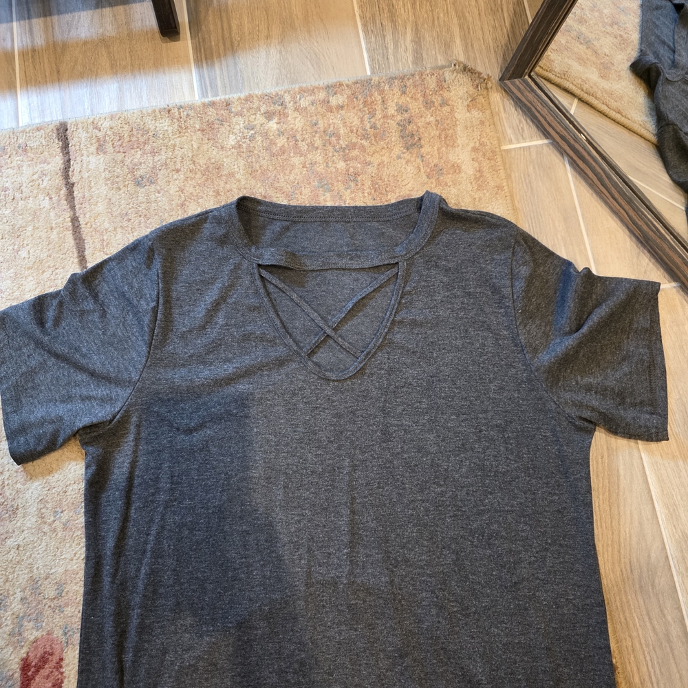 Charcoal Gray Criss Cross T-Shirt
